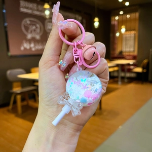 Porte-clés sucette rose mignon avec des paillettes colorées dans une boule transparente