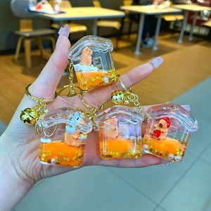 Lot de 4 porte-clés capybara en acrylique en forme de maison avec sable liquide