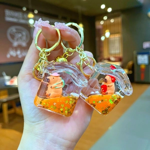Mignon Porte-clés Capybara à Sables Mouvants Liquides Pendentif de Sac en Acrylique Forme Maison Cadeau Créatif