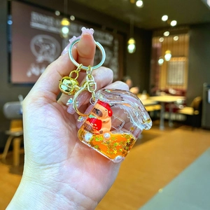 Détail du porte-clés Capybara avec liquide orange et paillettes d'étoiles dorées