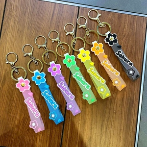 Rainbow set of cherry blossom soft rubber keychains with Sakura print and gold lobster clasp