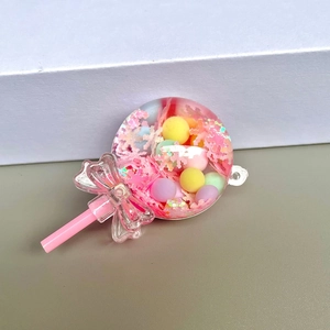 Portachiavi a lecca-lecca carino con sabbia liquida e paillettes rosa in resina