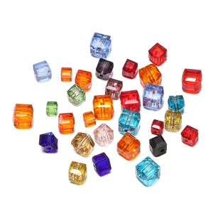 Macro shot of 8mm faceted colorful crystal cube beads for DIY jewelry making