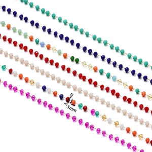 3mm colorful faceted crystal bead chains with golden stainless steel links for jewelry DIY