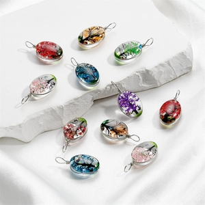 Pendentif en Verre Arbre de Vie Avec Fleurs Séchées Papillon Décoratif Forme Coeur Rond Ovale Accessoire de Bijoux Fait Main pour Femme Collier DIY