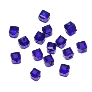 Detailed view of 8mm dark blue faceted cube glass crystal beads for DIY jewelry making