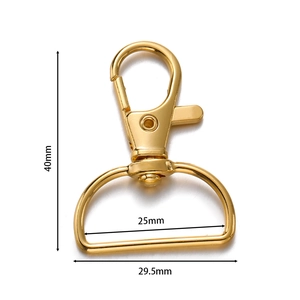 25mm gouden karabijnsluiting met D-ring voor DIY-sleutelhangers, gepolijst metaal 40mm