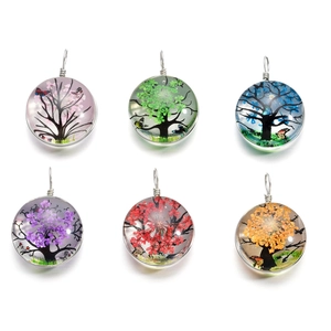 Lot détaillé de 6 pendentifs arbre de vie en verre coloré avec attaches argentées