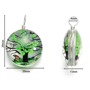 Pendentif Arbre de Vie en verre avec fleurs séchées et papillon pour bijoux DIY