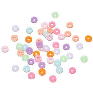 Flat round macaron colored plastic beads for DIY jewelry making with central holes