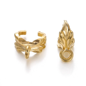 Gold leaf feather alloy pendants with connection loops for DIY jewelry making