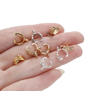 Leaf-shaped alloy tassel bails in gold, silver, and rose gold for DIY jewelry design