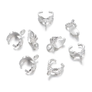 Detailed view of silver leaf-shaped alloy pendant clasps for jewelry making DIY projects