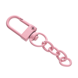 Detailansicht matter pinker Karabinerverschluss mit Metallkette für DIY-Zubehör