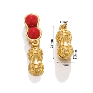 Ciondolo a forma di arachide dorata in lega con perle di vetro e texture realistica