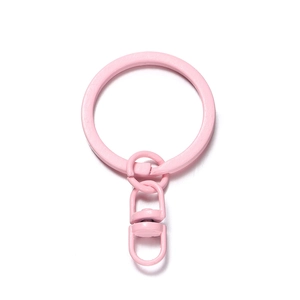 Detailed view of pink matte painted metal keyring set with a rotating lobster clasp
