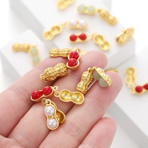 Pendente in Lega e Vetro a Forma di Arachide per Creazione Gioielli Fai da Te Accessori Placcati Oro Ciondoli Portafortuna