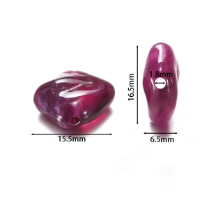 Irregular purple acrylic beads with marble texture and dimensions 15.5x16.5mm for DIY