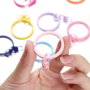 Colorful matte finish metal keychain ring with spring buckle in macaron pastel colors