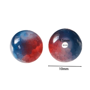 10mm frosted glass beads with red and blue marble texture and 1.5mm hole for DIY jewelry