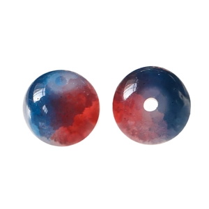 Macro shot of 10mm frosted ice-crack glass beads with red and blue nebula dye for DIY