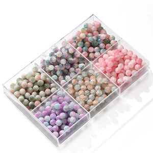 10mm frosted ice-cracked glass beads in a 6-compartment organizer for DIY jewelry