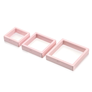 Three sizes of pink PE film jewelry display boxes for necklaces and rings protection