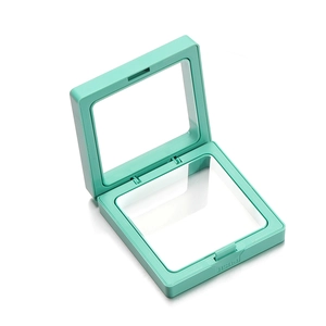 Mint green PE film jewelry display box with transparent suspension film and push button