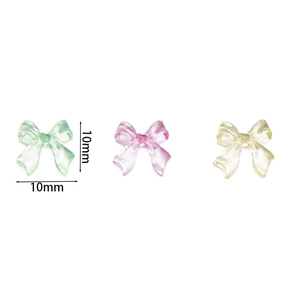 Translucent resin bow nail charms in mint green, pink and yellow, size 10mm x 10mm