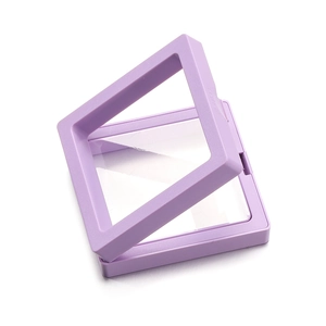 Detail view of purple PE film jewelry box showing the 45-degree angled opening and frame