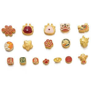 Detailed grid of Chinese traditional lucky charms in gold alloy for DIY jewelry