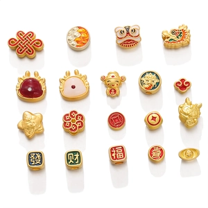Detailed view of Chinese lucky charms and gold-plated alloy beads for DIY jewelry making