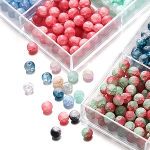 Macro detail of 10mm frosted ice cracked glass beads in various colors for DIY jewelry
