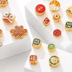 DIY Alloy Auspicious Cloud Fortune Character Gold Ingot Large Hole Spacer Beads Chinese Style Enamel DIY Jewelry Beads