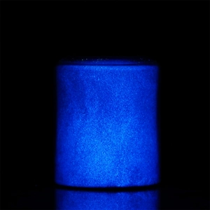 Glow in the dark blue luminous powder for DIY crafts in a transparent bottle