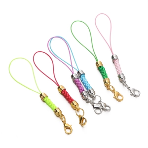 Colorful braided lanyards for DIY phone charms featuring lobster clasps and metal accents