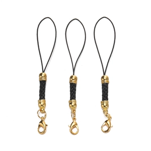 Three-piece black braided phone lanyard set with lobster clasps and gold-tone metal hardware