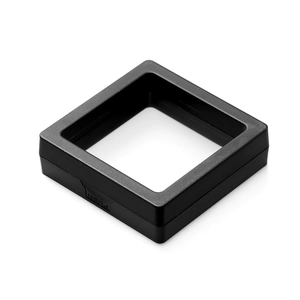 Detail view of the black square PE membrane jewelry box with a push-to-open mechanism