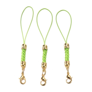 Detailed view of light green braided lanyards with gold lobster clasps for DIY jewelry