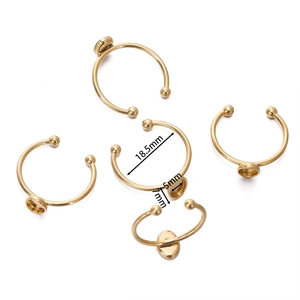 Detailed view of 18k gold plated stainless steel ring base with dimensions for DIY jewelry