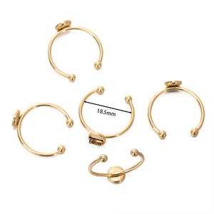 Five 18k gold plated stainless steel DIY ring bases with 6mm flat trays for pearls