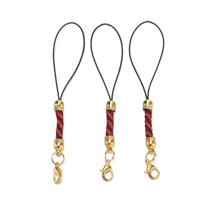 Three-piece set of woven phone lanyards with golden lobster clasps and cord hooks