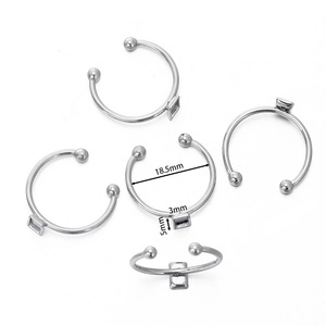 Macro view of 18.5mm stainless steel ring settings with rectangular base for DIY jewelry