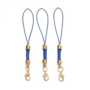 Close-up of royal blue braided nylon lanyards with gold-plated lobster clasps for DIY