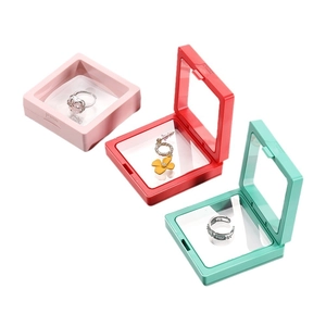 PE film jewelry display box set for rings and earrings in pink red and green