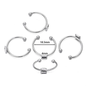 Detail view of five C-shaped silver ring bases with dimensions 18.5mm and 4mm