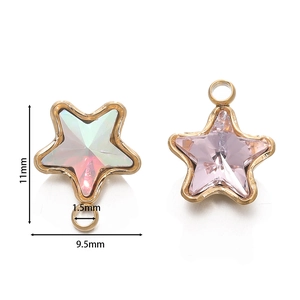 Detailed view showing dimensions of 11mm colorful star charms with 18k gold plating