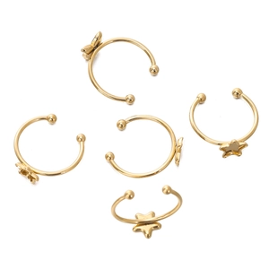 Detailed view of five-piece 18k gold plated stainless steel star-shaped DIY jewelry bases