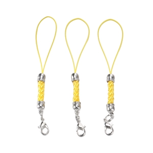 Three yellow braided lanyards with silver pagoda buckles and lobster clasps for DIY crafts