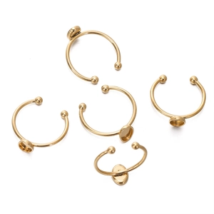 Five gold-plated stainless steel adjustable ring bases for DIY jewelry making
